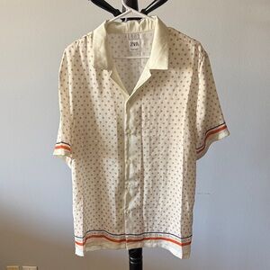 Zara Men's Cream and Orange Patterned Shirt